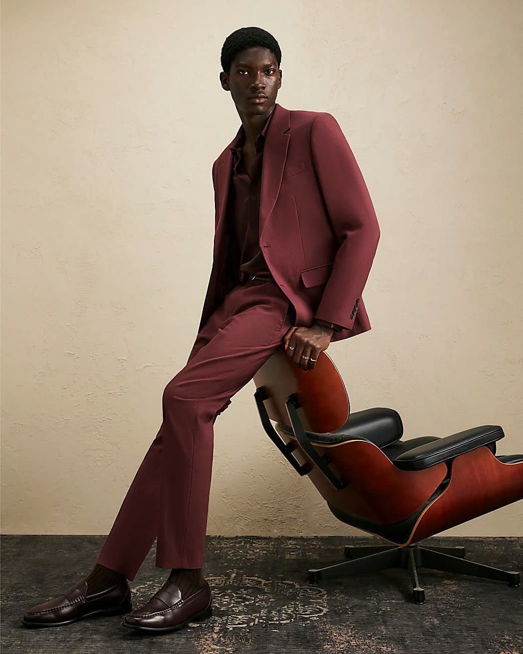 River Island Mens River Island Red Skinny Fit Stretch Textured Suit Trousers