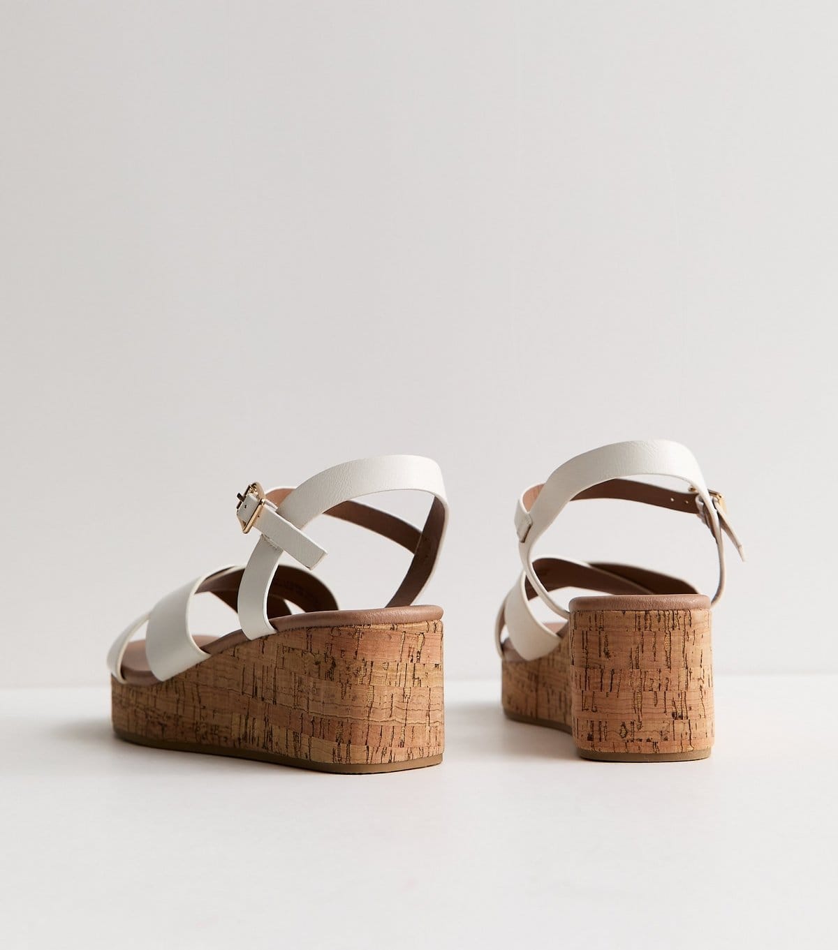 New Look Women's Wide Fit White Faux Leather Cork Platform Sandals Vegan New Look - 4