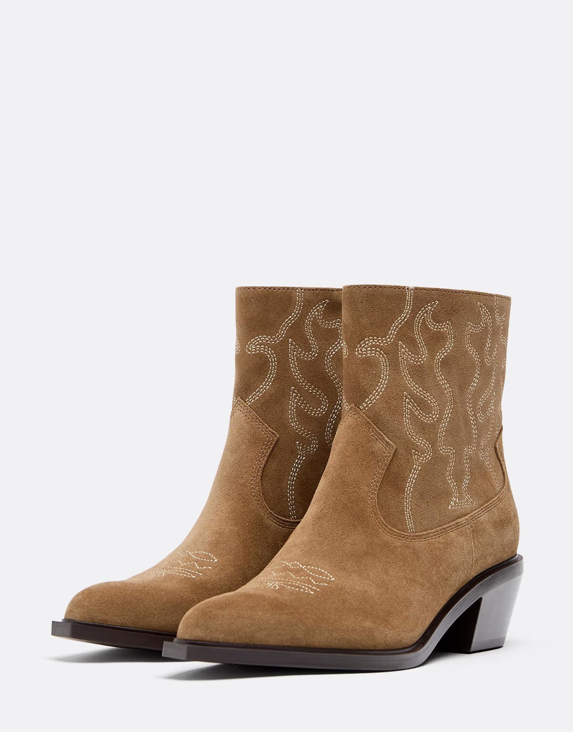 ASOS ASOS Cowboy Heeled Suede Ankle Boots In Beige