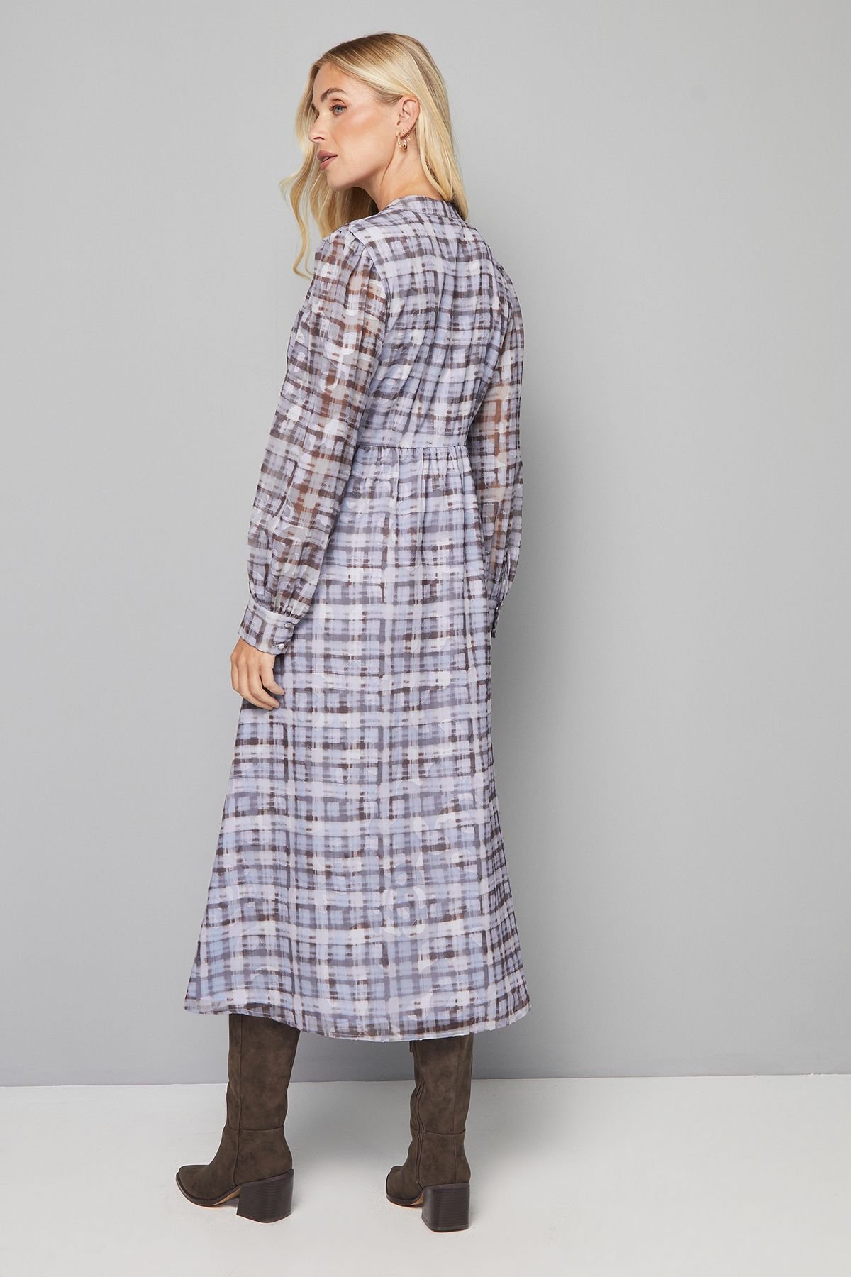 Wallis Wallis Women's Petite Check Burn Out Tie Front Midi Dress in Blue - 3