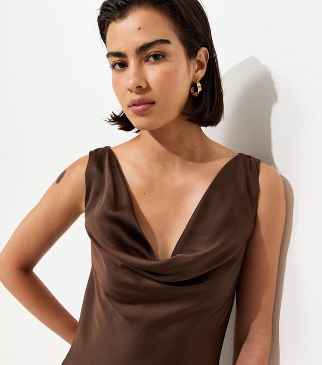New Look Women's Dark Brown Satin Cowl Neck Sleeveless Maxi Dress New Look - 2