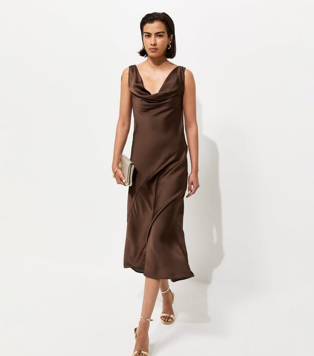 New Look Women's Dark Brown Satin Cowl Neck Sleeveless Maxi Dress New Look - 3