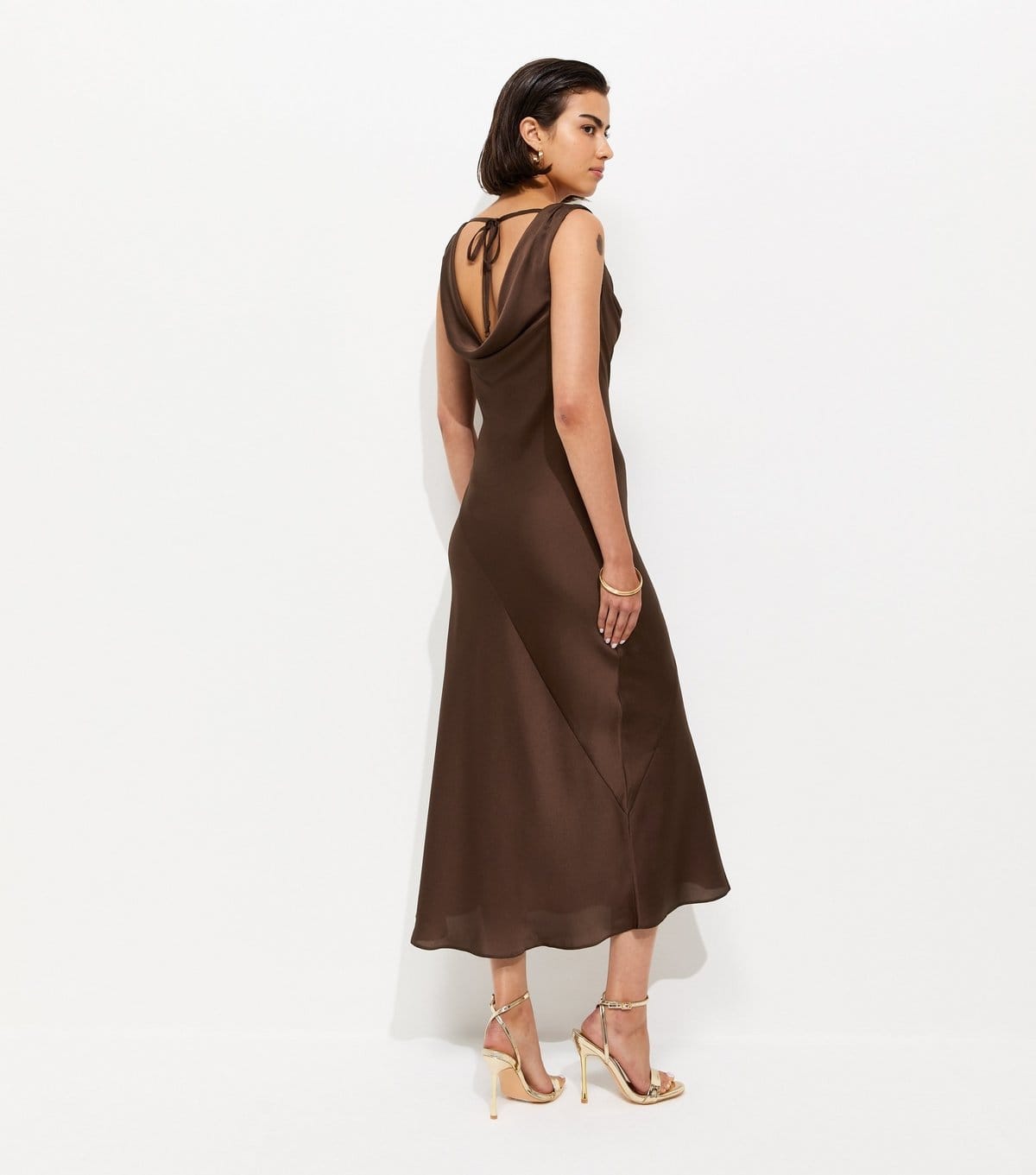 New Look Women's Dark Brown Satin Cowl Neck Sleeveless Maxi Dress New Look - 4