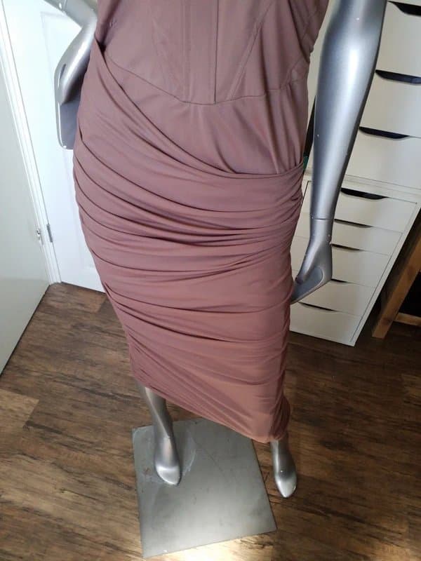 ASOS Design Brown alter neck corset rouched dress
