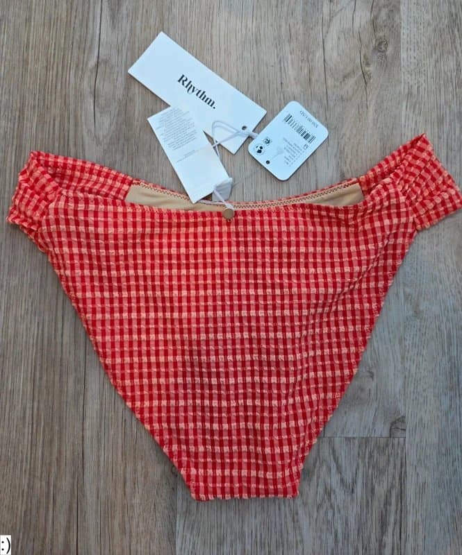 Free People New tags! $50 Rhythm Free People Lola red check gingham bikini bottoms M