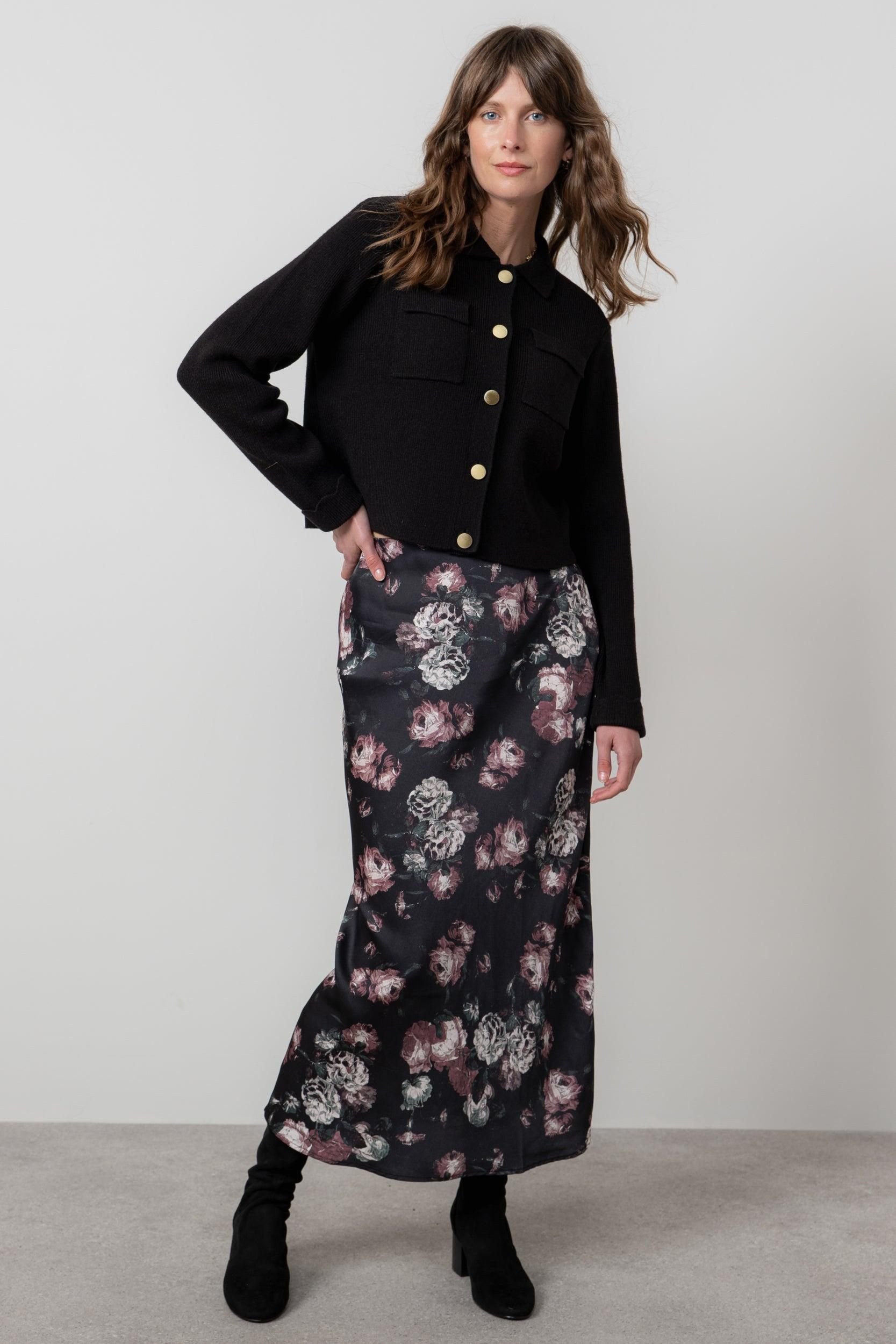 Lily & Me Lily & Me Women's Chestnut Chic Boxy Fit Knitted Jacket with Scalloped turn back cuffs in Black - 3