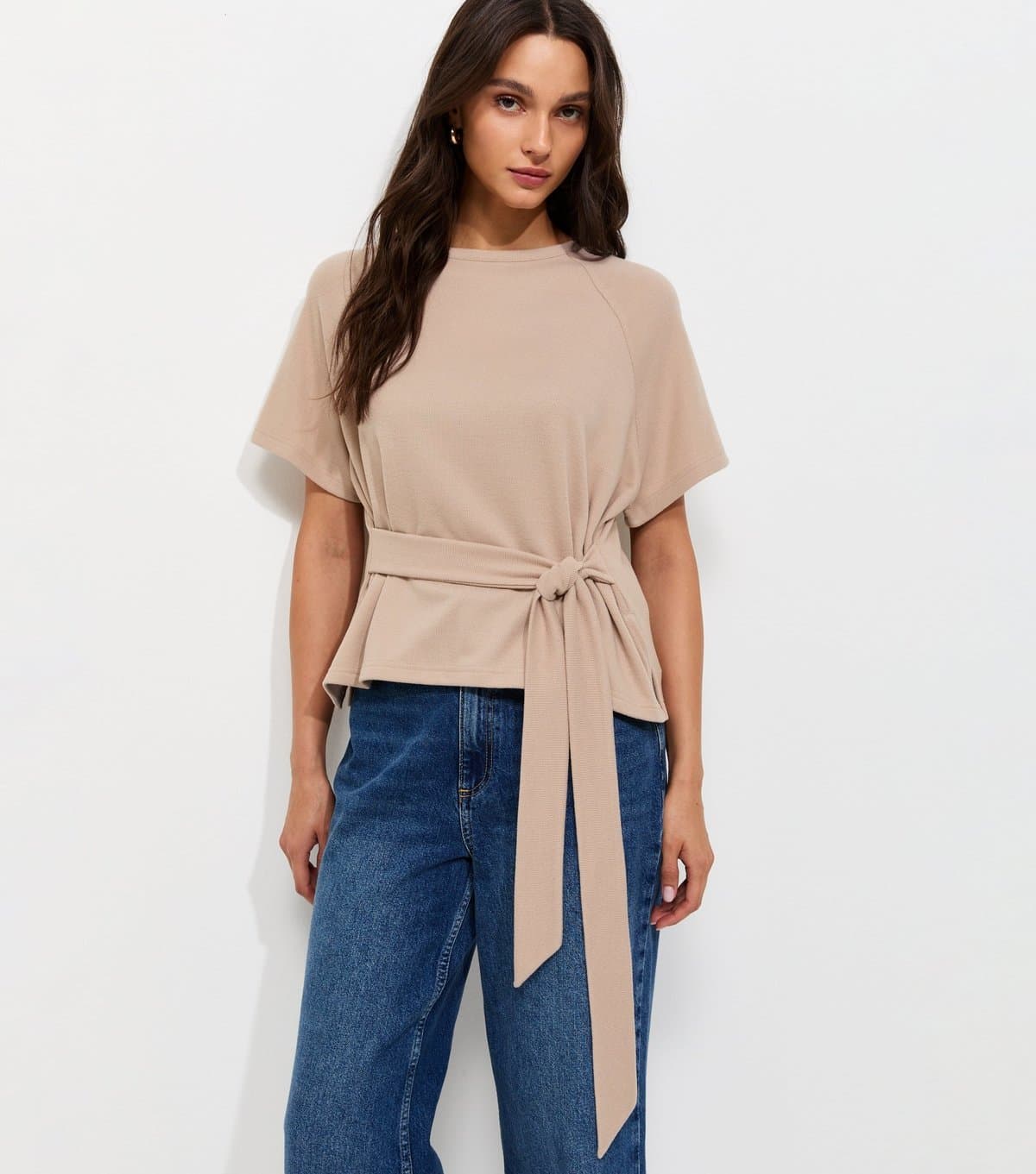 New Look Women's Cream Soft Touch Tie Front Short Sleeve T-Shirt New Look
