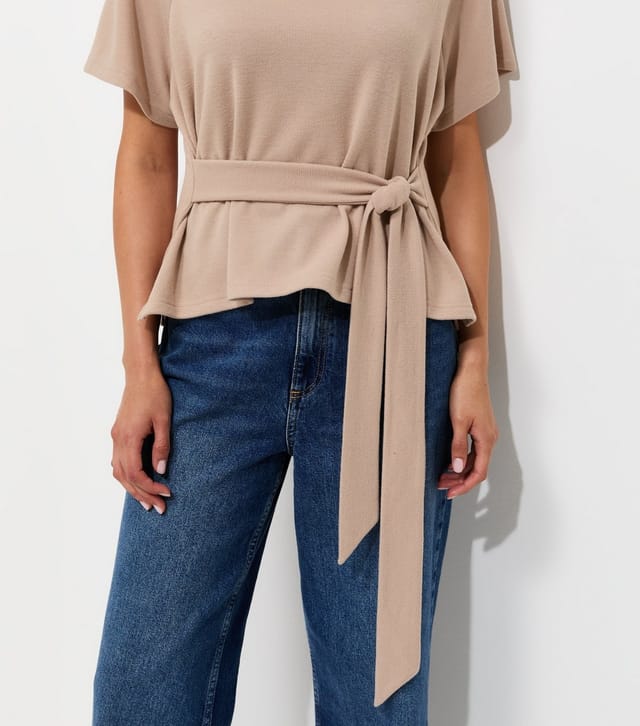 New Look Women's Cream Soft Touch Tie Front Short Sleeve T-Shirt New Look - 3