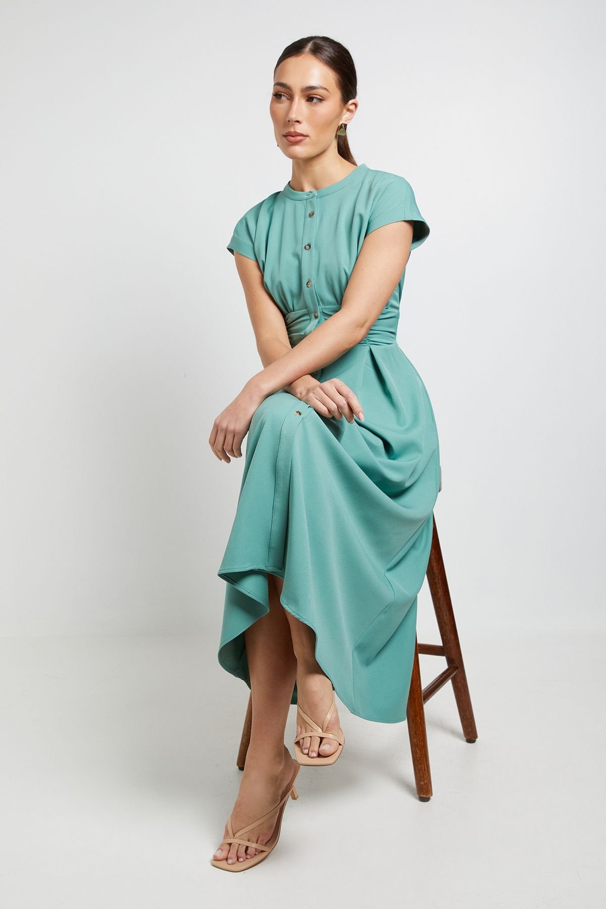 Principles Principles Women's Structured Ruched Button Through Maxi Dress in Green - 4