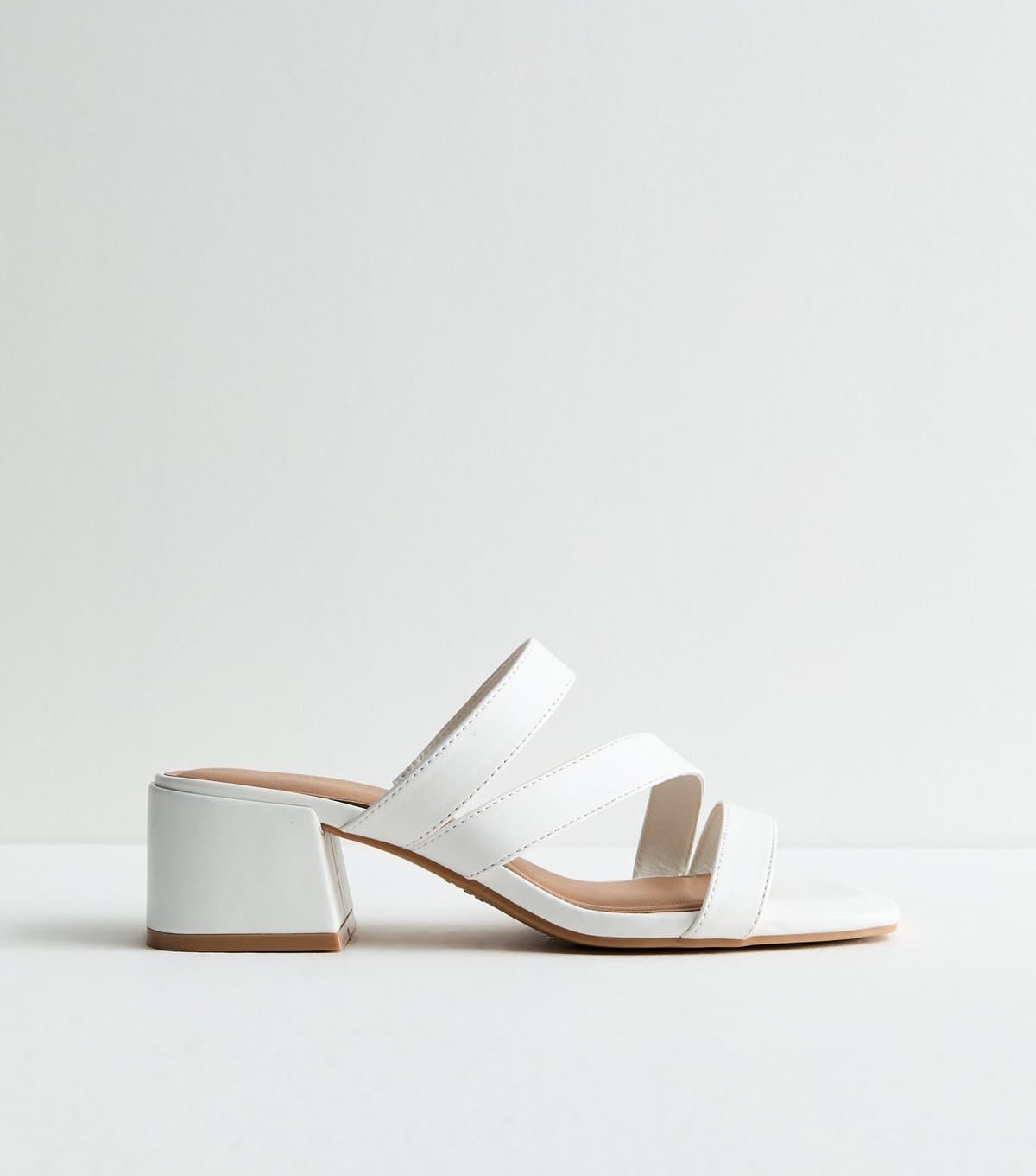 New Look New Look White Leather-Look Triple Strap Block Heel Mules