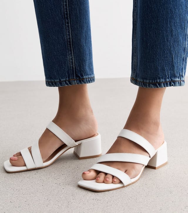 New Look Women's White Leather-Look Triple Strap Block Heel Mules New Look - 2
