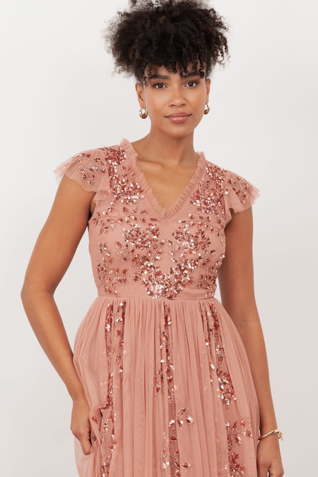 Maya Deluxe Maya Deluxe Women's Embellished Open Back Maxi Dress in Pink - 3