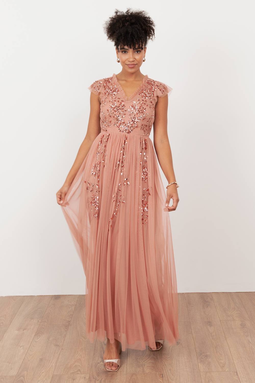Maya Deluxe Maya Deluxe Women's Embellished Open Back Maxi Dress in Pink - 4