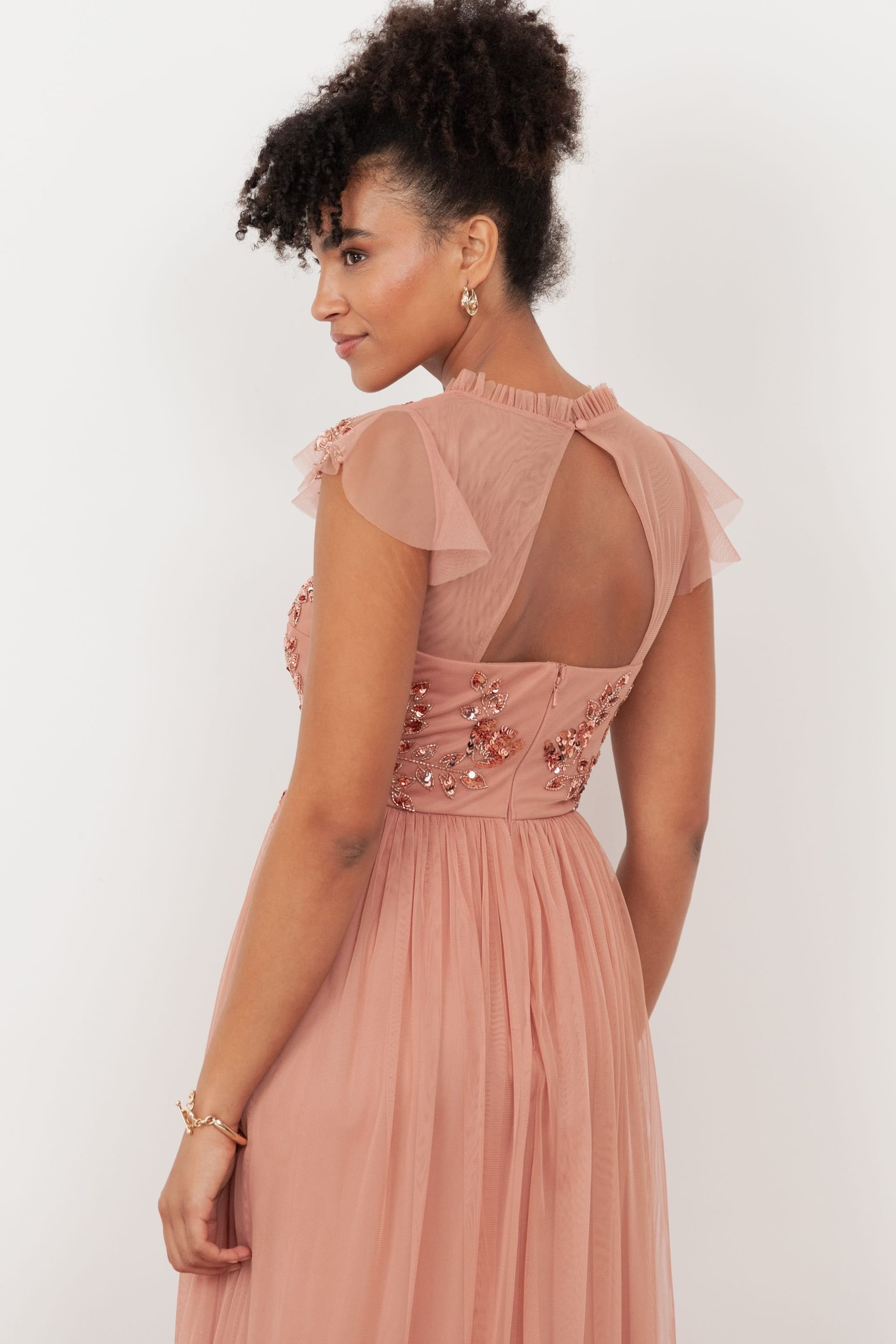 Maya Deluxe Maya Deluxe Women's Embellished Open Back Maxi Dress in Pink - 4