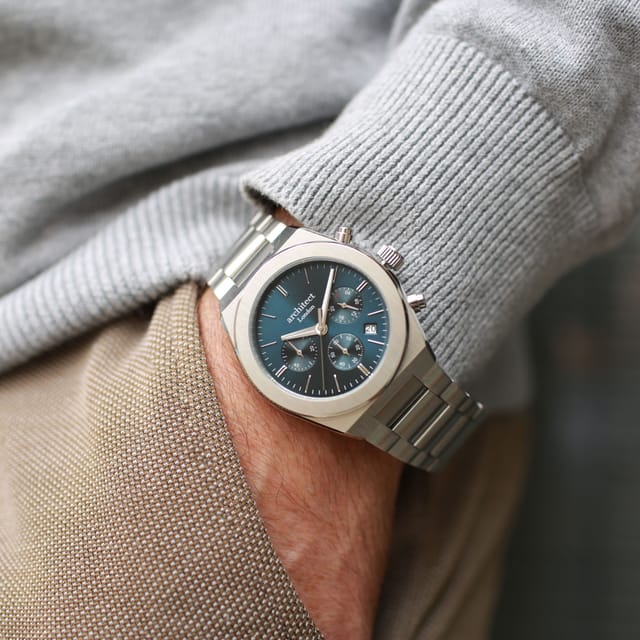 Wear We Met Wear We Met Men's Personalised Architect London Orbix Chronograph Watch in Blue - 3
