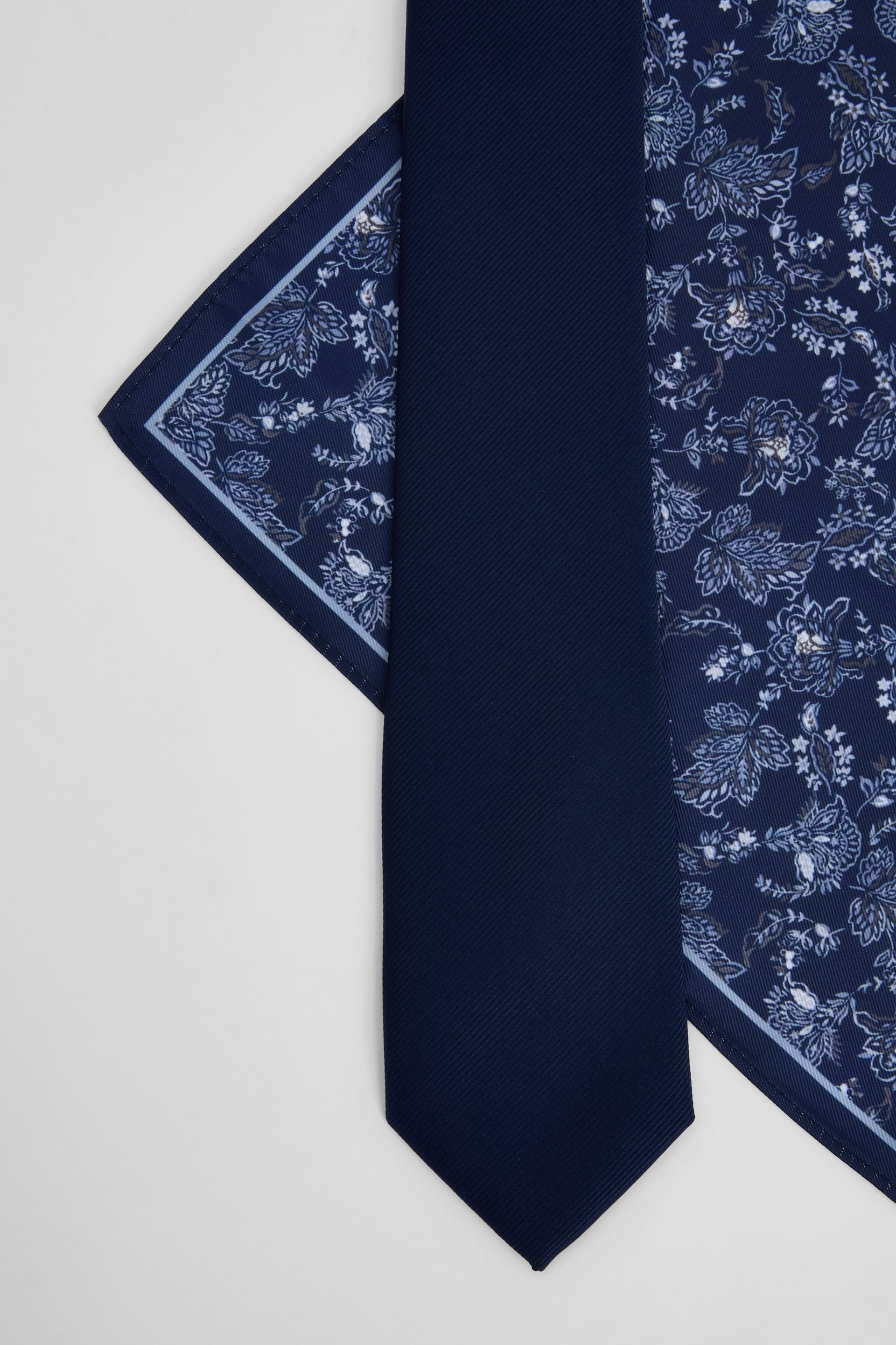 Burton Burton Men's Navy Tie & Floral Pocket Square Set