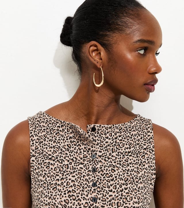 New Look Women's Brown Leopard Print Button Through Tank Top New Look - 3