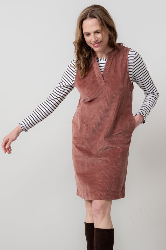 Lily & Me Lily & Me Women's Belle Stretch Cotton Jumbo Cord Knee Length Dress in Dusty Pink - 2