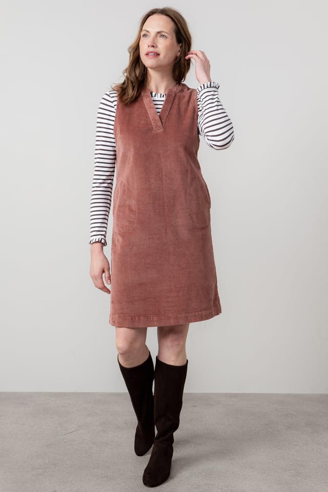 Lily & Me Lily & Me Women's Belle Stretch Cotton Jumbo Cord Knee Length Dress in Dusty Pink - 3