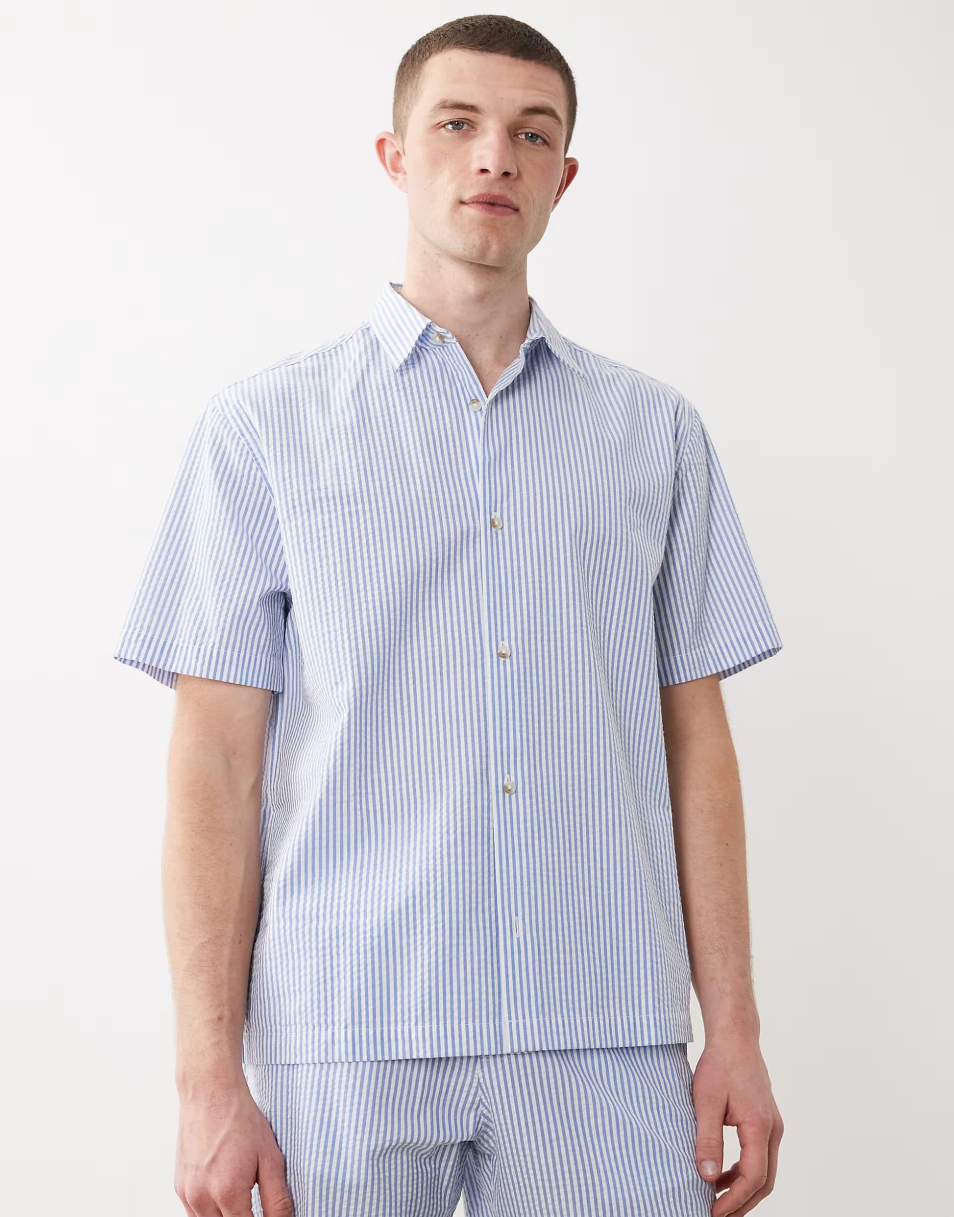 ASOS ASOS DESIGN co-ord relaxed seersucker stripe shirt in blue