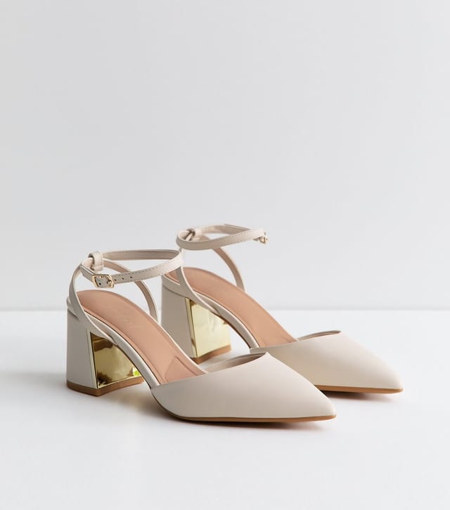 New Look Women's Wide Fit Off White Faux Leather Pointed Toe Pumps Vegan New Look - 3