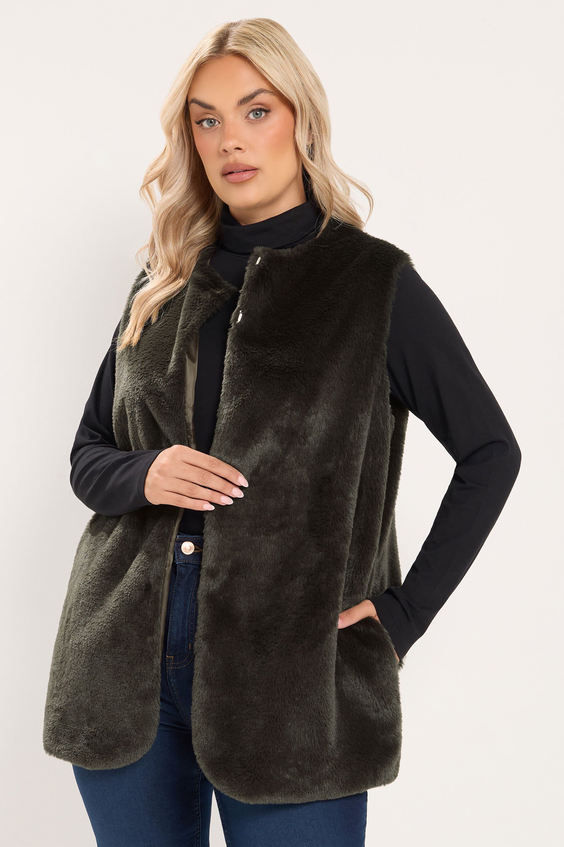 Yours Plus Size Chocolate Brown Faux Fur Gilet