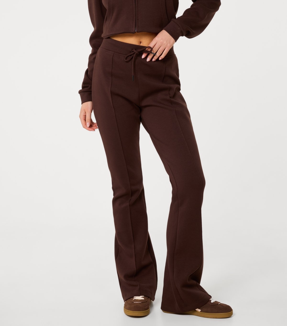 Pink Vanilla Women's Dark Brown Pin Tuck Jersey Flared Trousers Pink Vanilla New Look - 2