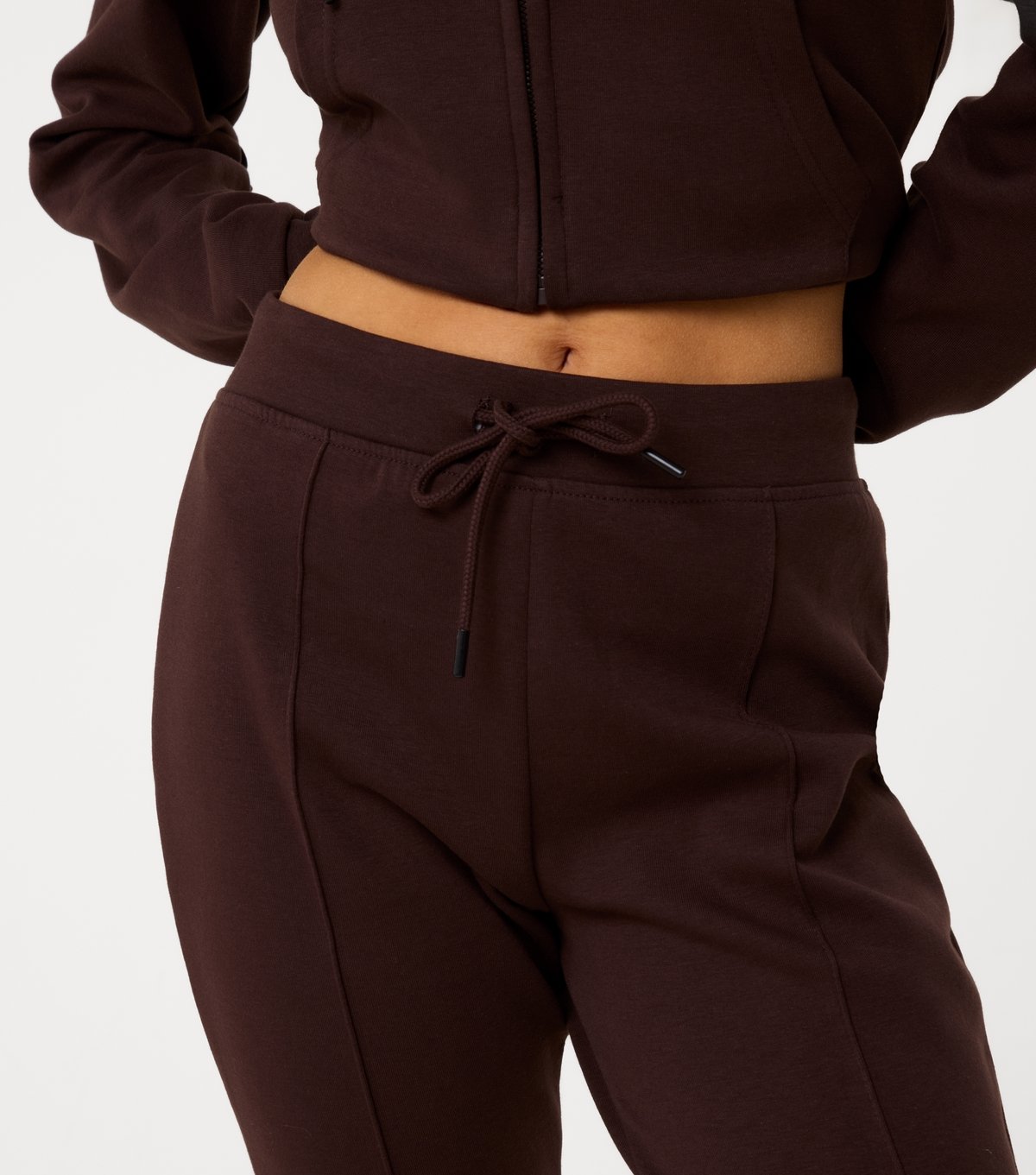 Pink Vanilla Women's Dark Brown Pin Tuck Jersey Flared Trousers Pink Vanilla New Look - 3