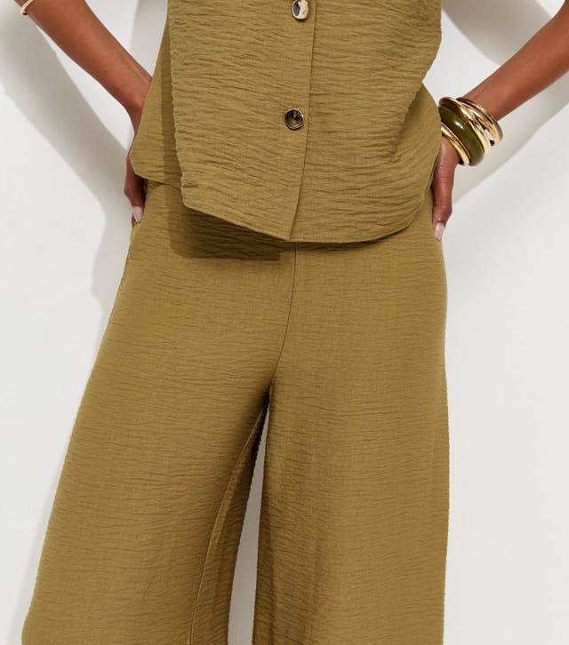 New Look Women's Light Khaki Crinkle Wide Leg Trousers New Look - 2