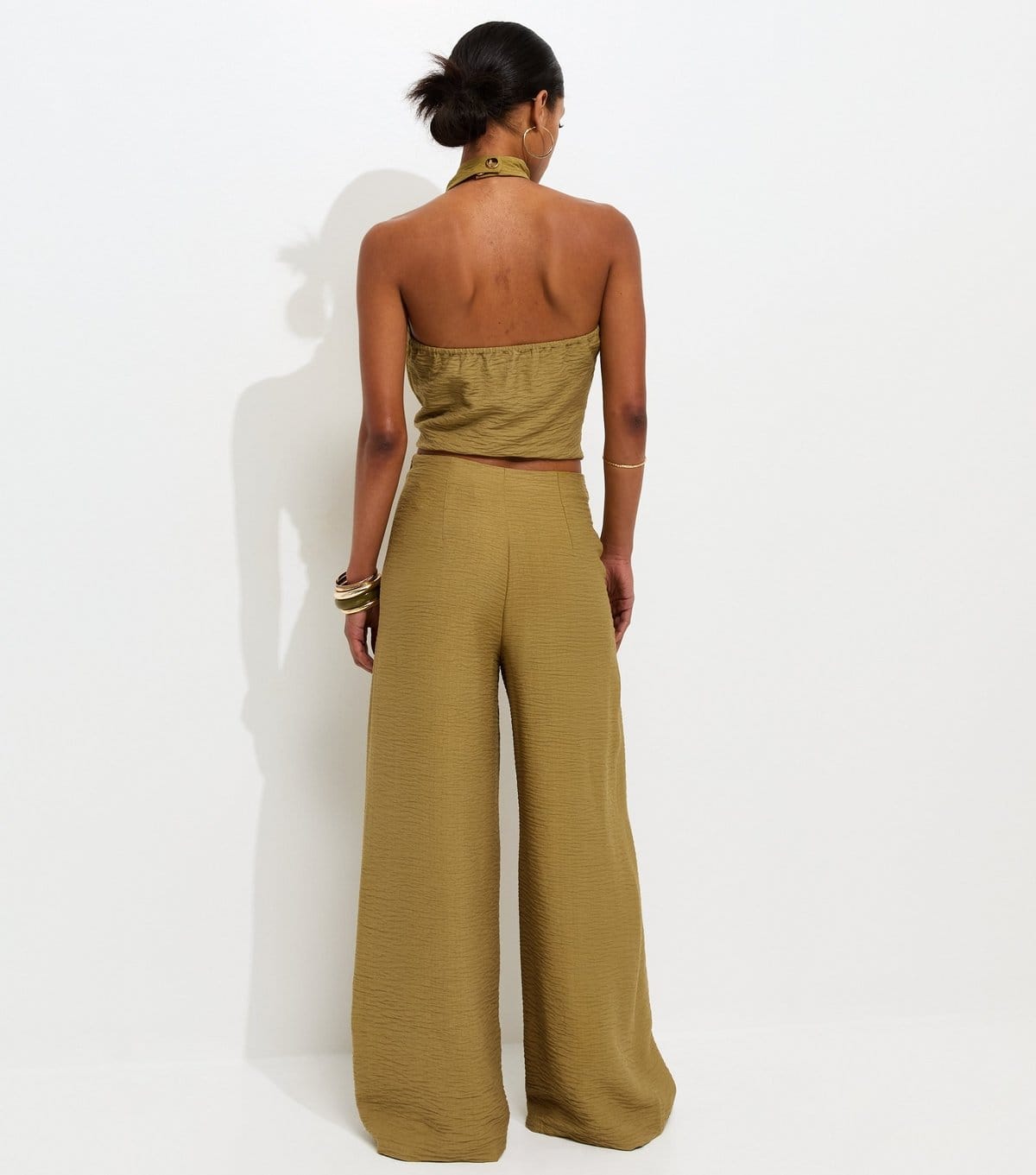 New Look Women's Light Khaki Crinkle Wide Leg Trousers New Look - 4