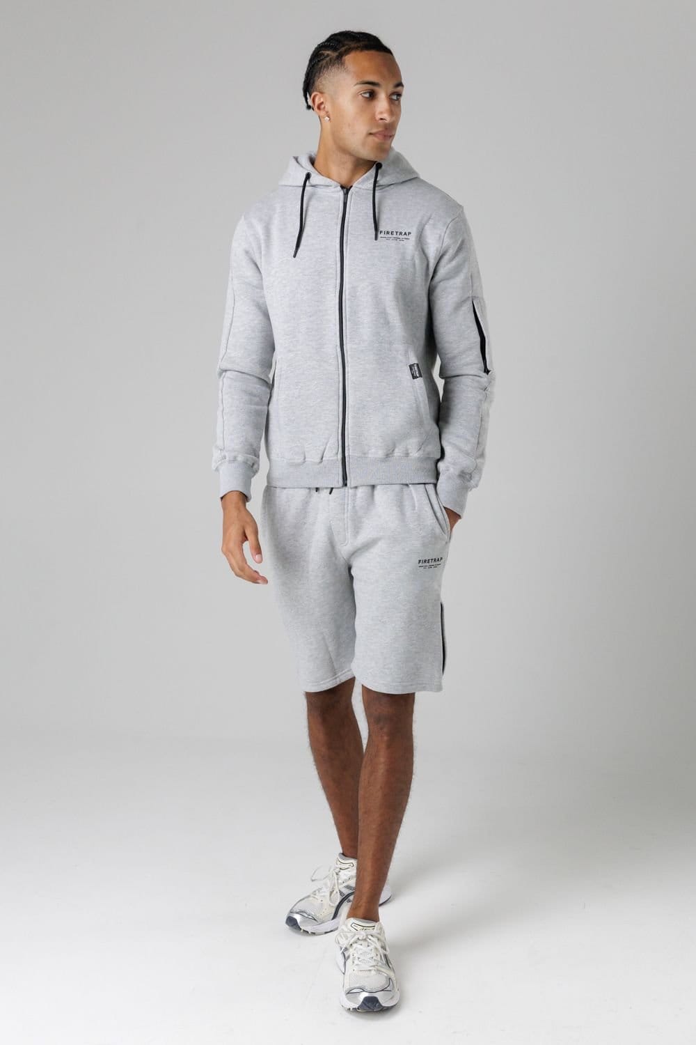 Firetrap Firetrap Men's Regular Fit Cotton Blend Fleece Shorts with Drawstring Waist in Light Grey - 4