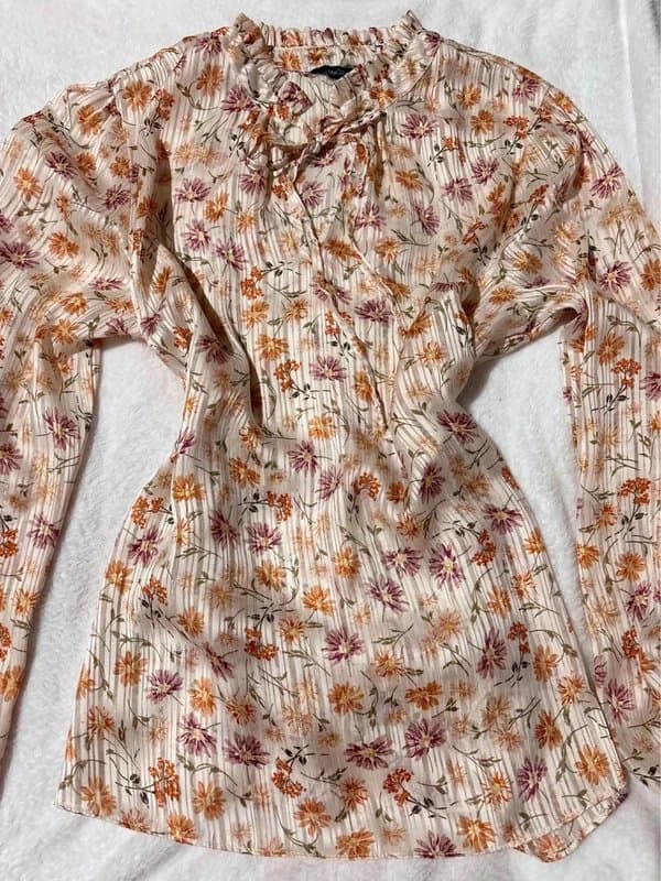 M&Co white floral silky blouse 12 14