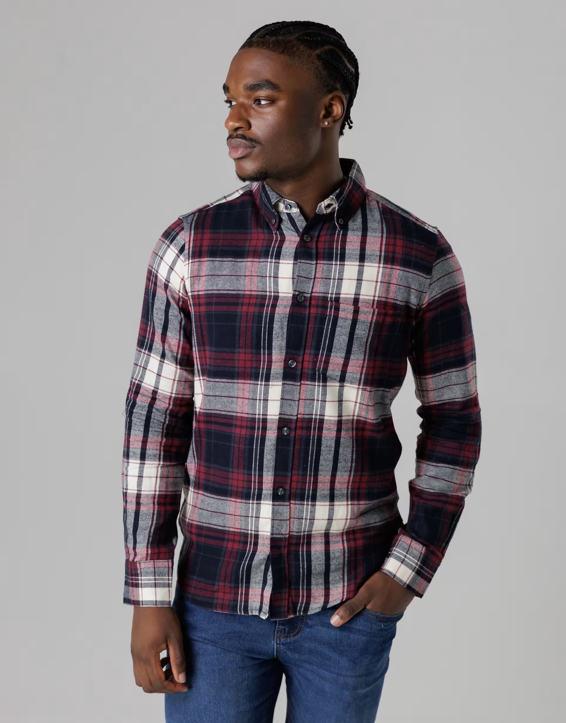 ASOS French Connection Cotton flannel long sleeve shirt in wine
