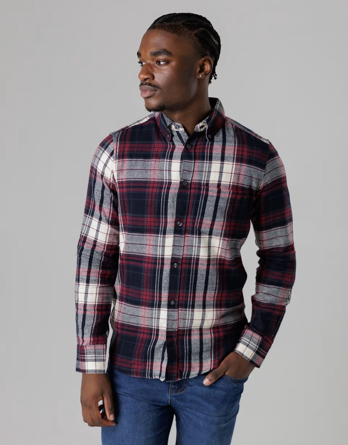 ASOS French Connection Cotton flannel long sleeve shirt in wine - 1