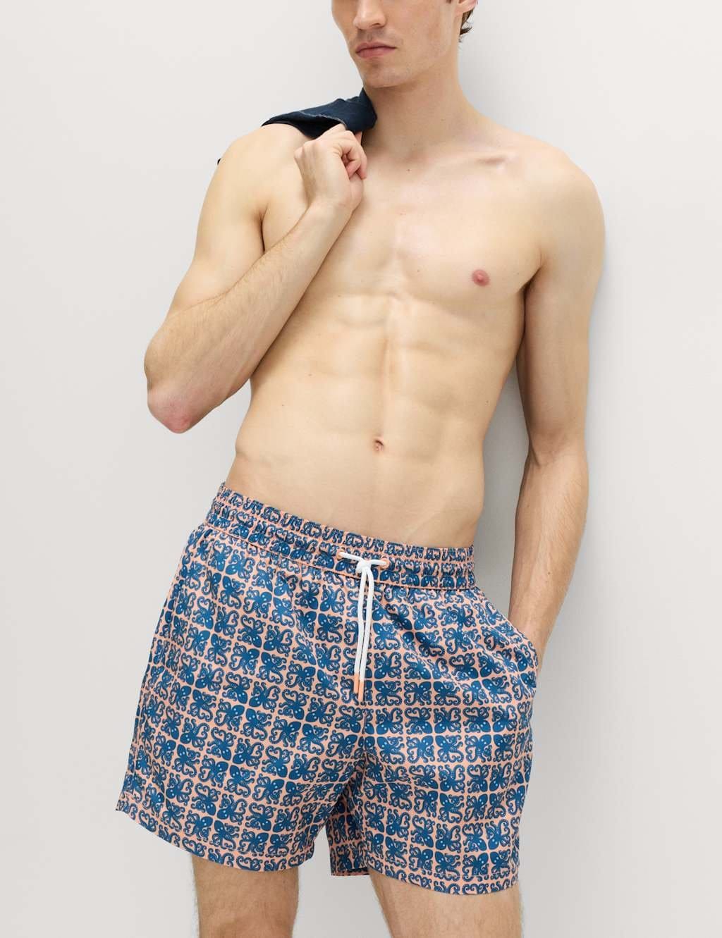 M&S Dark Marine Geometric Print Swim Shorts