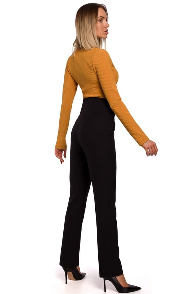 Love Lace Love Lace Women's Slim Fit High Waist Trousers Press Stud Zip in Black - 2