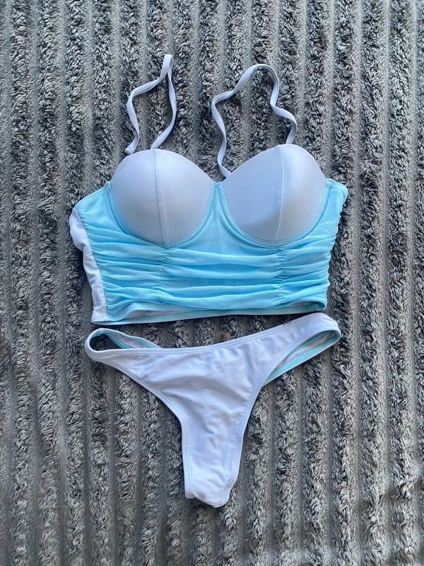 Shein Turquoise Bikini Set With Ruffled Top