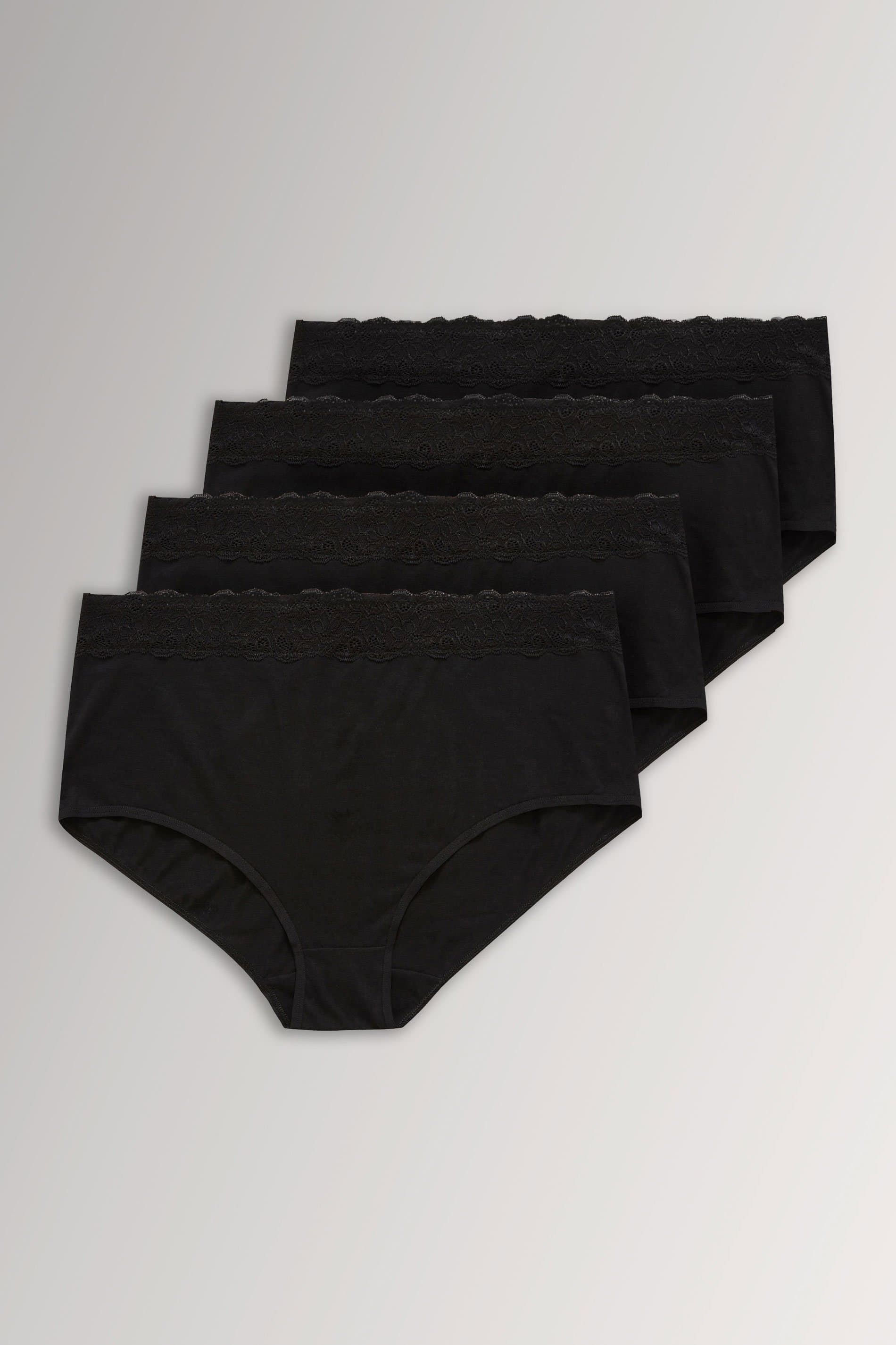 Yours 4 Pack Black Lace Trim High Waisted Full Briefs