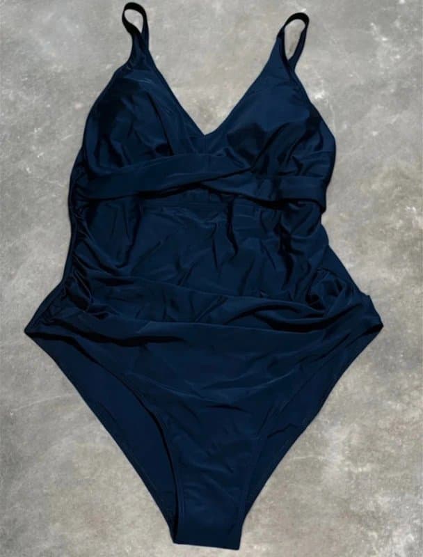 The Unbranded Brand one piece swimsuit tummy control black ruched slimming swimwear uk 18 upf50