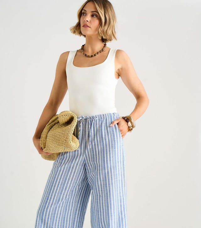 Gini London Women's Light Blue Striped Cotton Rich Trousers Gini London New Look - 2