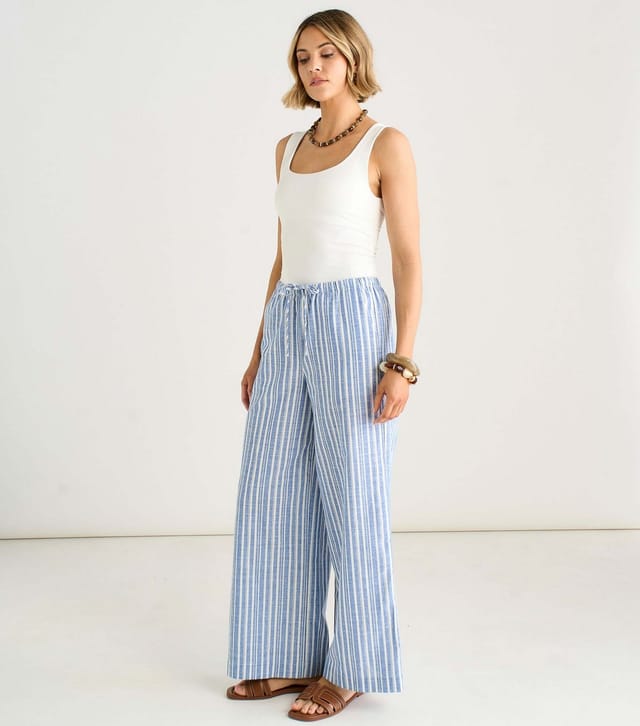 Gini London Women's Light Blue Striped Cotton Rich Trousers Gini London New Look - 3