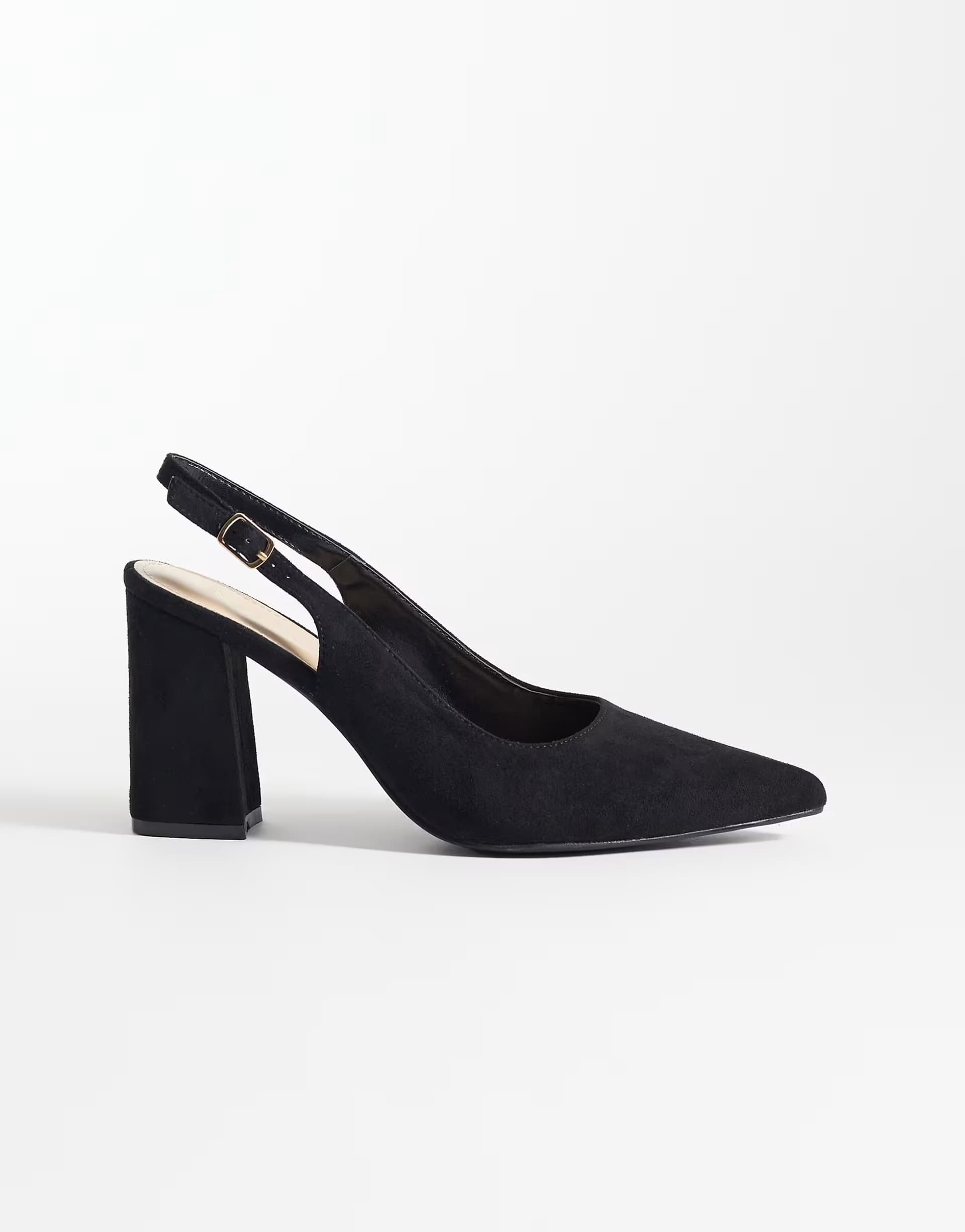 ASOS SEQWL Wide Fit Hogan sling back block heeled sandals in shoes black