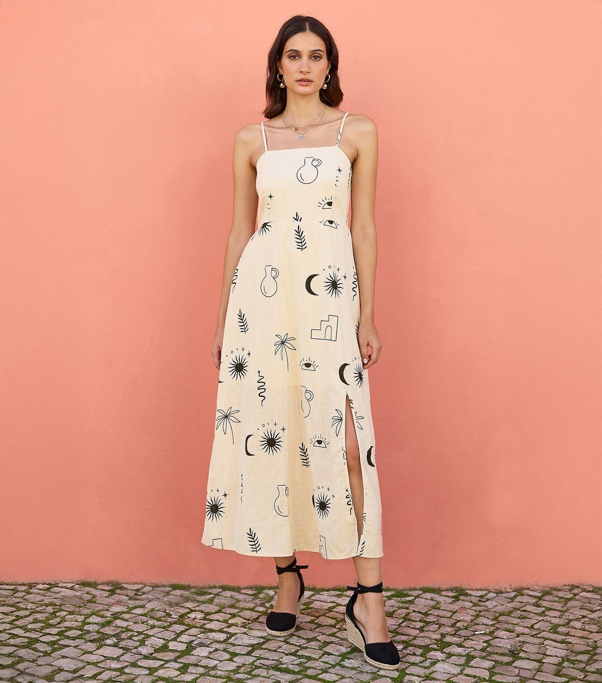 Yumi Women's Off White Printed Midi Dress Yumi New Look - 3
