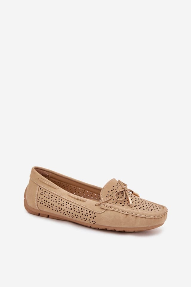 Love Lace Love Lace Women's Lace Pattern Bow Detail Loafers with Soft Insole Rounded Toe in Beige - 2