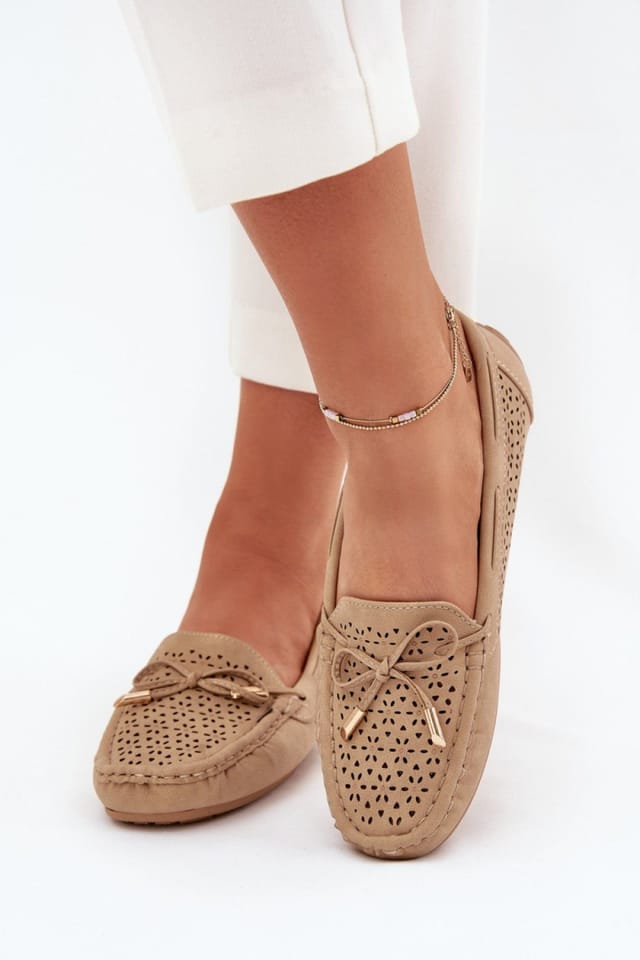 Love Lace Love Lace Women's Lace Pattern Bow Detail Loafers with Soft Insole Rounded Toe in Beige - 3