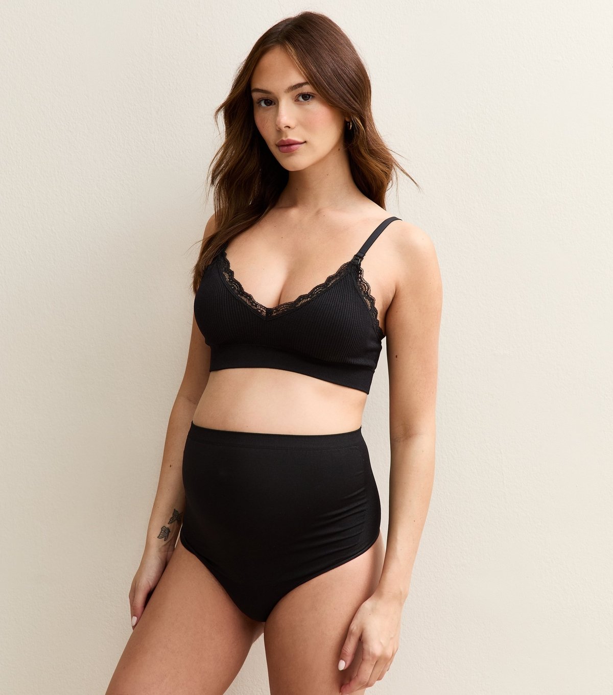 New Look Women's Maternity Black Lace Trim Ribbed Seamless Nursing Bra New Look - 3