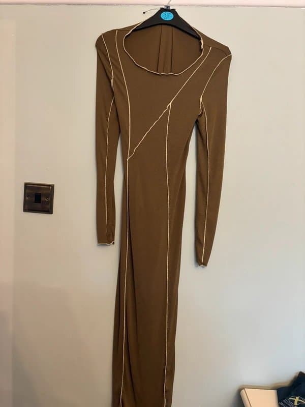 Topshop Khaki seamed midi dress