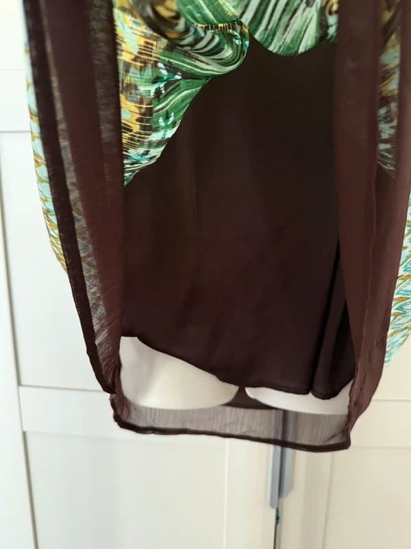 Dressbarn Bohemian Indie Beaded Neck Chiffon Tunic Blouse Top L