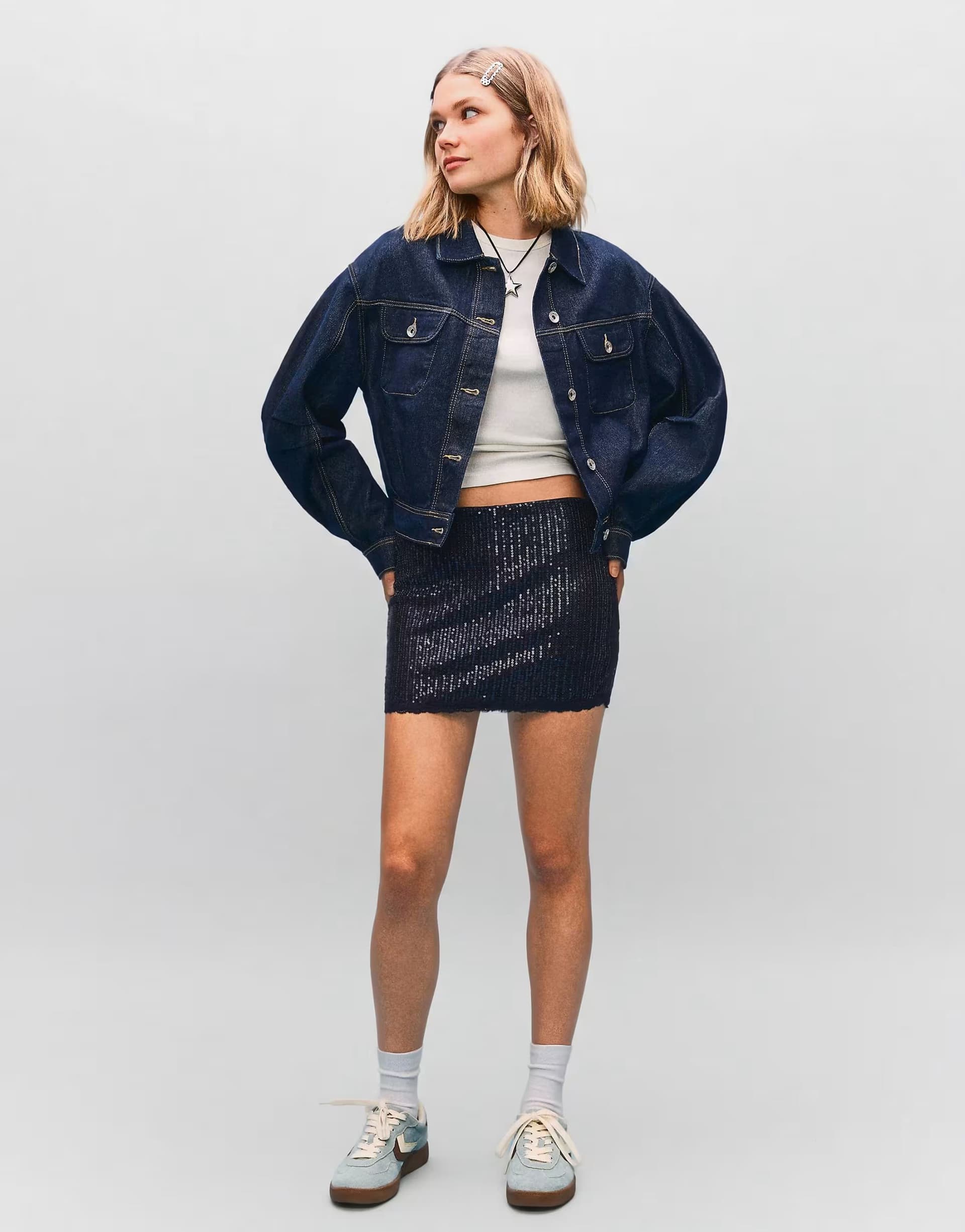 ASOS Bershka Lace sequin mini skirt in blue