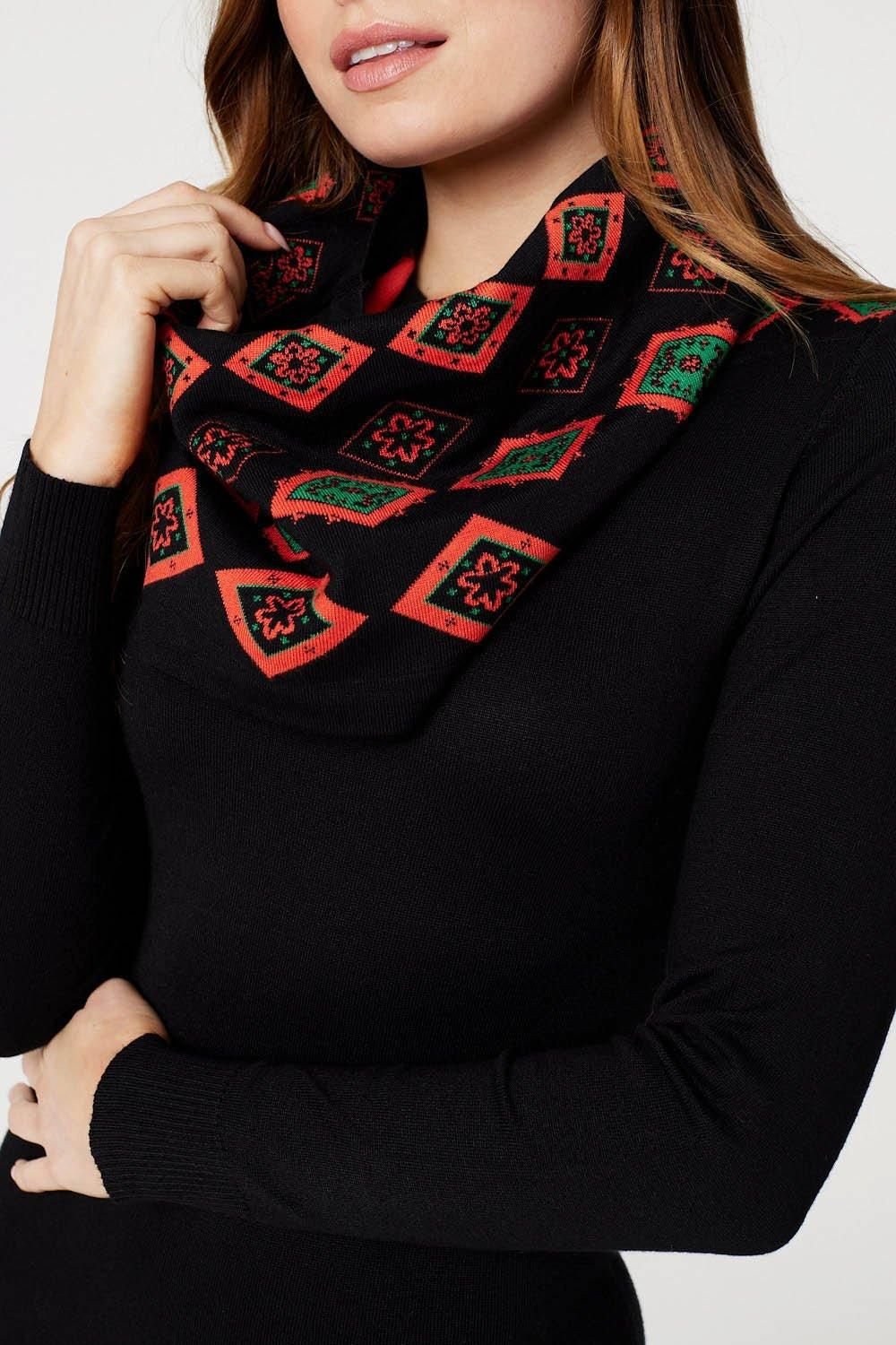 Izabel London Izabel London Women's Printed Fit & Flare Knit Dress in Black - 2